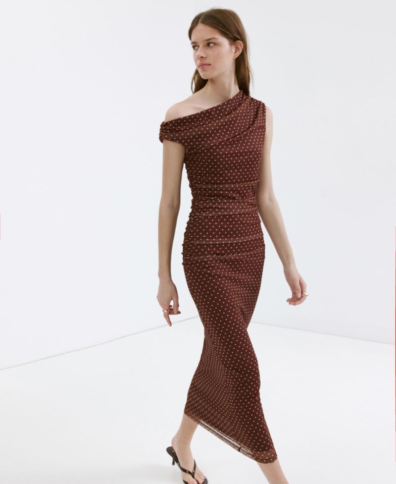 Women's Fitted Polka-Dot Midi Dress