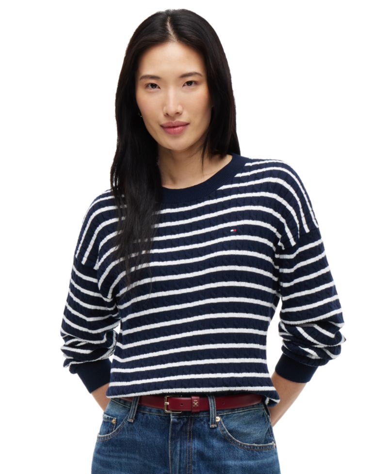 Women's Cable-Knit Crewneck Long-Sleeve Sweater