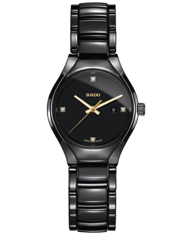 Women's Swiss True Diamond Accent Black High-Tech Ceramic Bracelet Watch 30mm R27059712