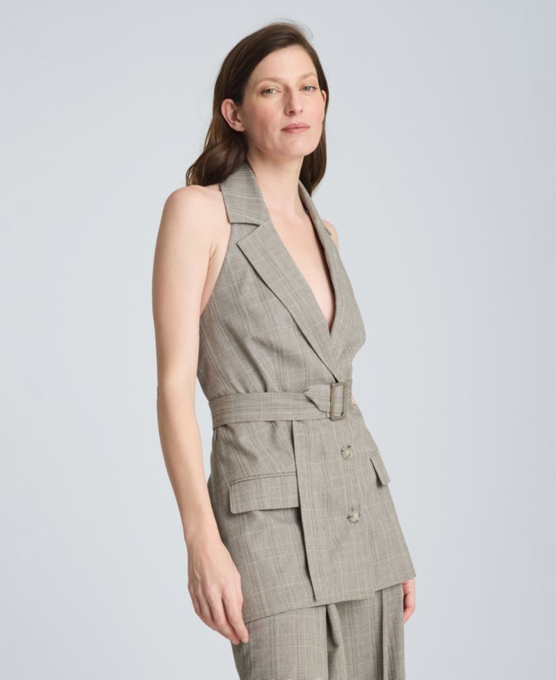 Women's Sleeveless Belted Notch Collar Vest
