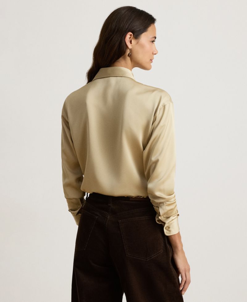 Petite Long-Sleeve Satin Blouse