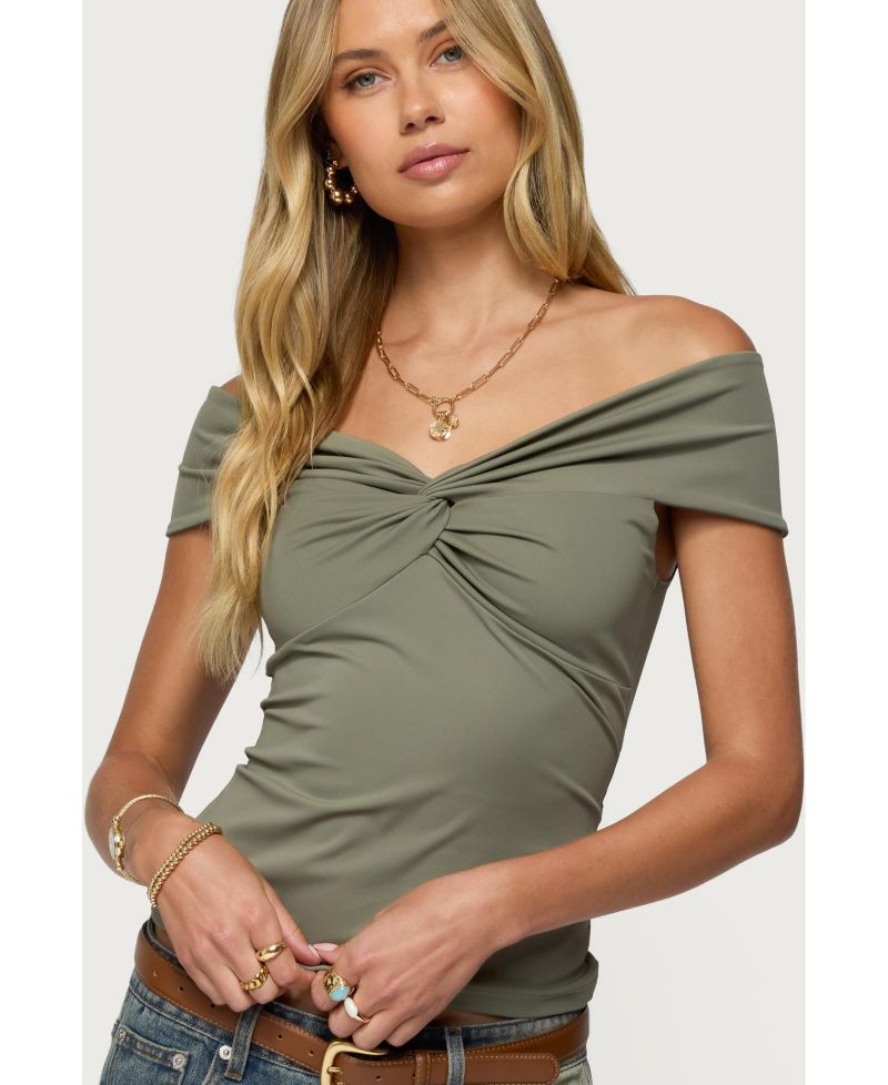 Womens Twisted Front Off Shoulder Top
