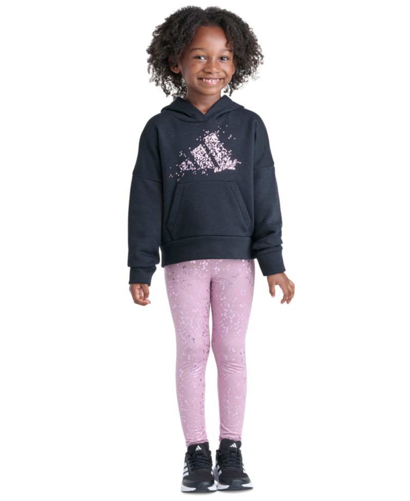 Girls' 2T-6X Hooded Kangaroo-Pocket All-Over-Print Pullover and Leggings, 2-Piece Set