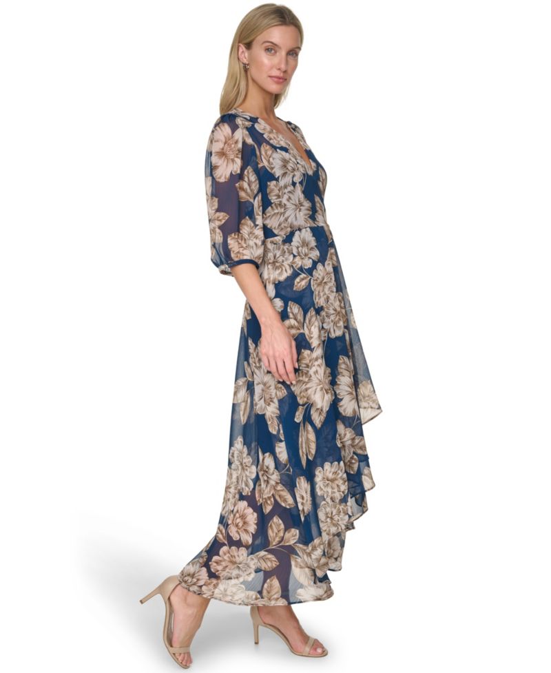 Women's Floral Chiffon V-Neck Midi Dress