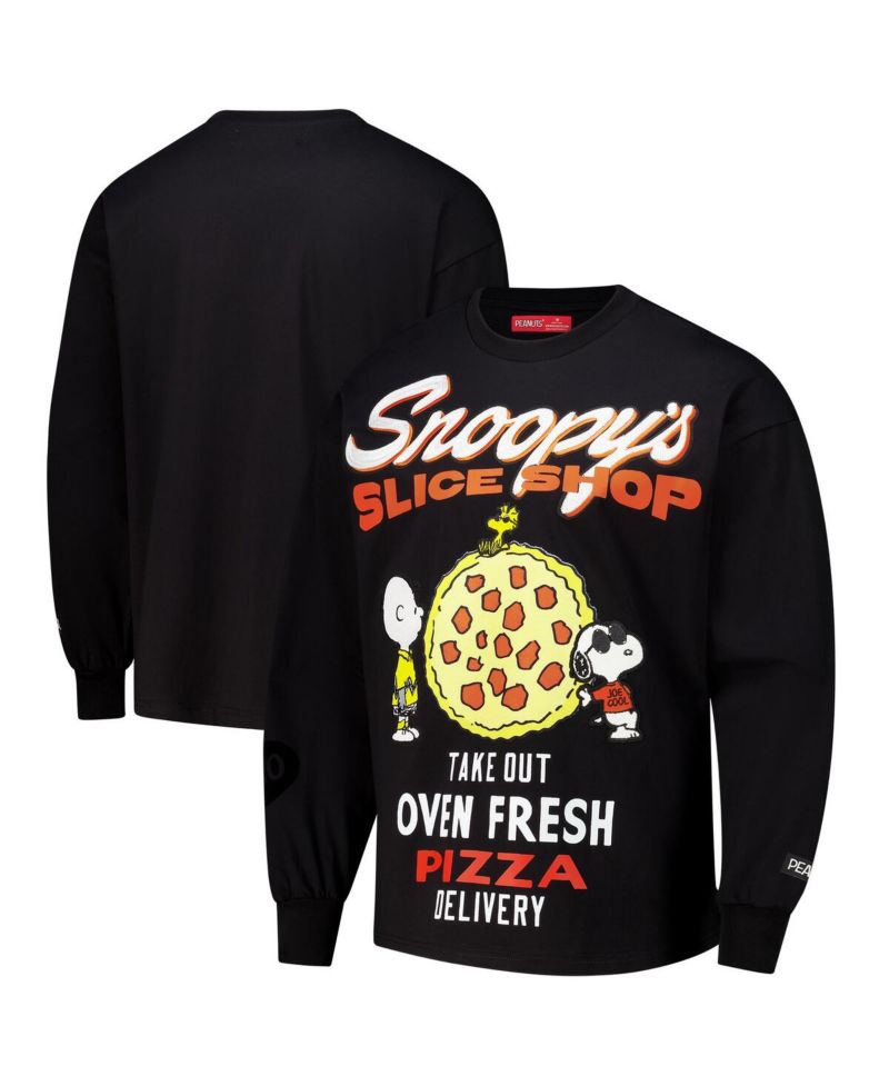 Men's Black Peanuts Drop Shoulder Long Sleeve T-Shirt