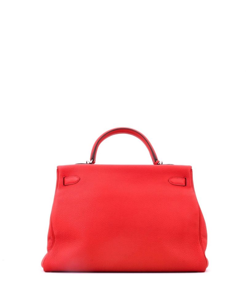 Pre-Owned Hermes Kelly 35 Handbag Red Togo with Palladium Hardware