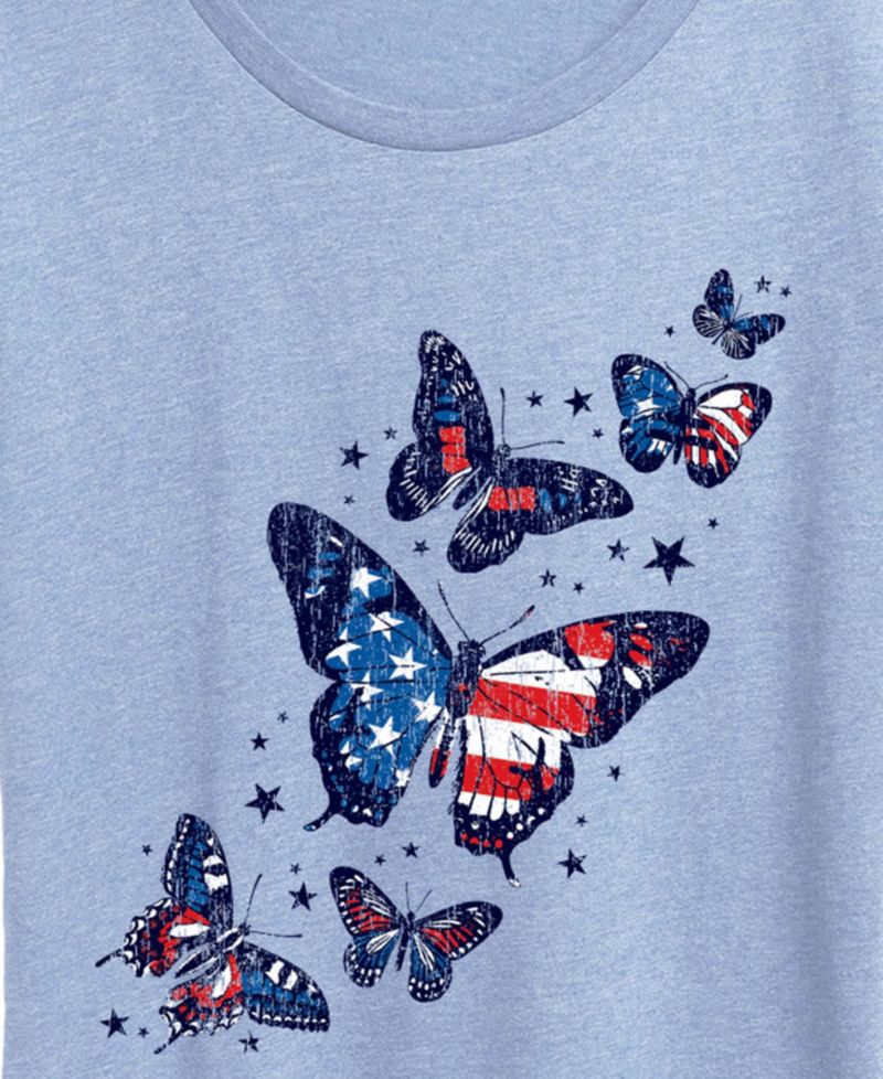 Plus Size Instant Message Patriotic Butterflies Crewneck Graphic T-Shirt