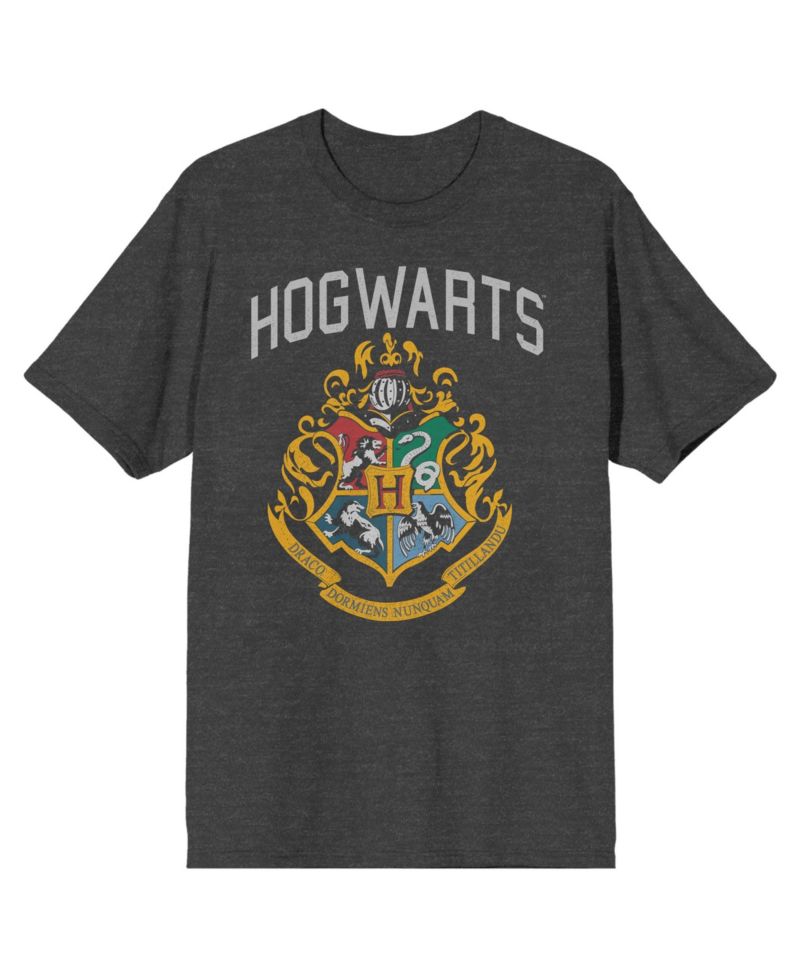 Men's Hogwarts Crest Charcoal Heather T-shirt-Small