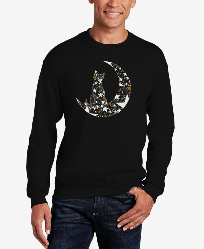 Men's Cat Sitting On Moon Word Art Crewneck Sweatshirt