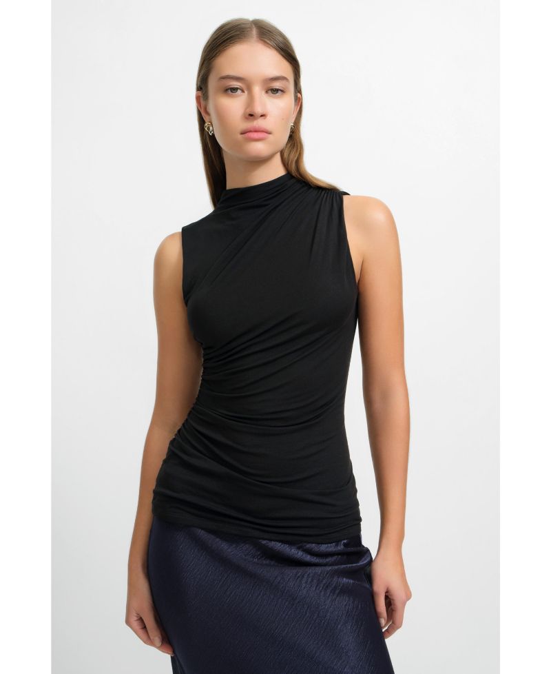 Women's Amila Draped Funnel-Neck Side-Ruched Jersey Top