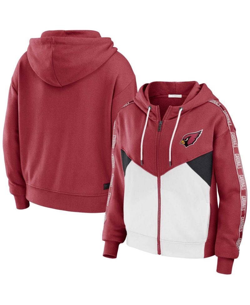 Women's Cardinal/White Arizona Cardinals Color Block Light Weight Modest Crop Full-Zip Hoodie
