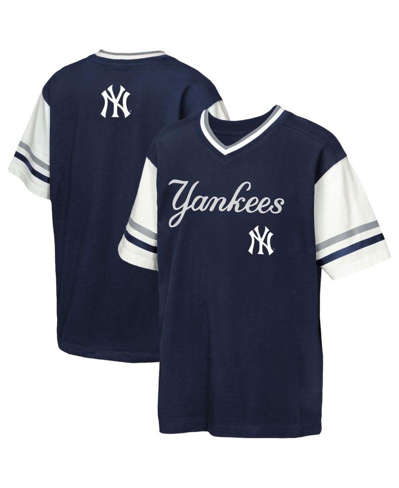 Big Boys and Girls Navy New York Yankees Big League Base Runner Ringer T-Shirt