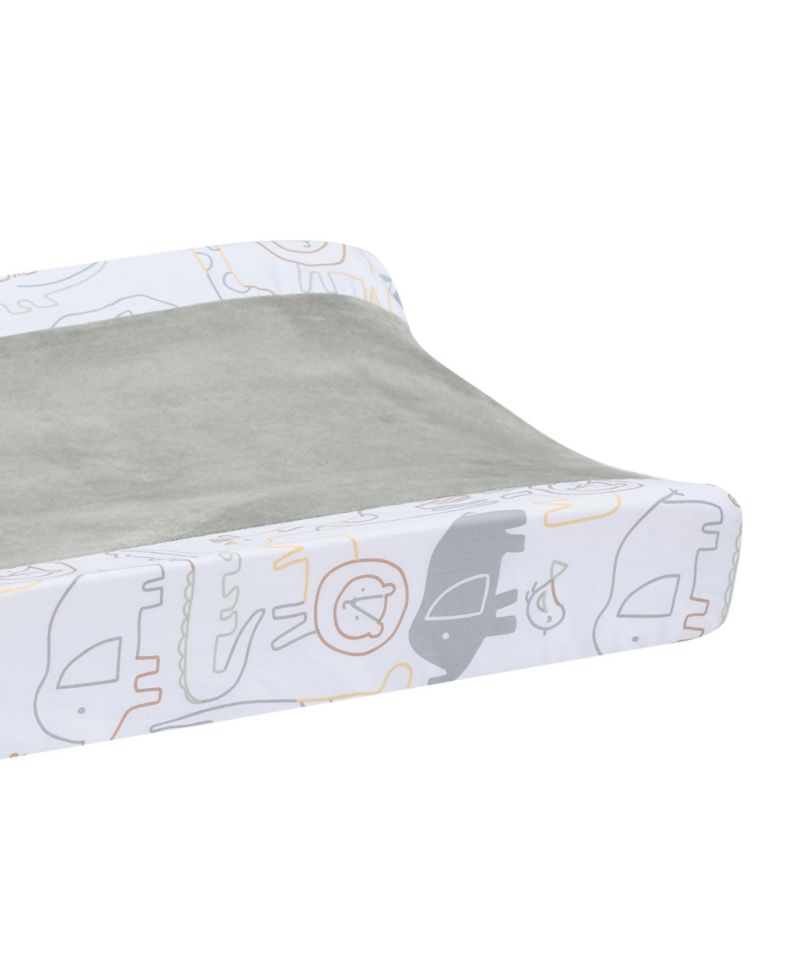 Lambs and Ivy Jungle Story Soft Minky Velour Safari Changing Pad Cover- White/Gray