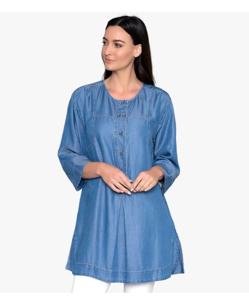 Women's Collarless Quarter Sleeve Pullover Tunic