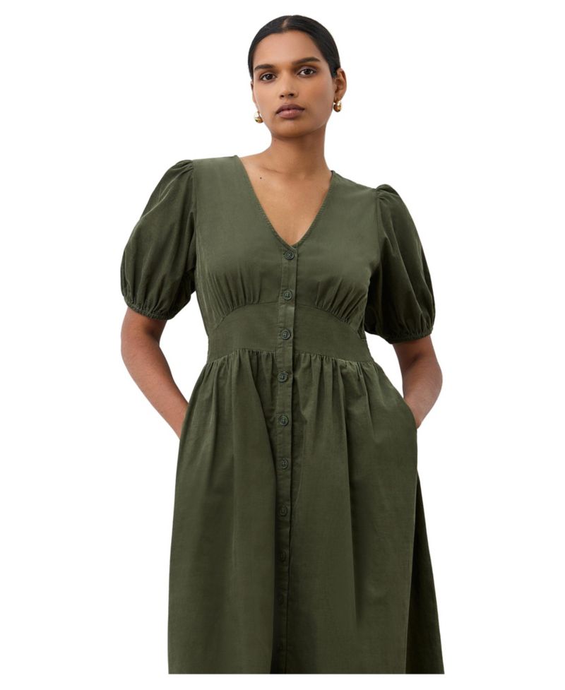 Women's Arlow Corduroy Puff-Sleeve A-Line Midi Dress