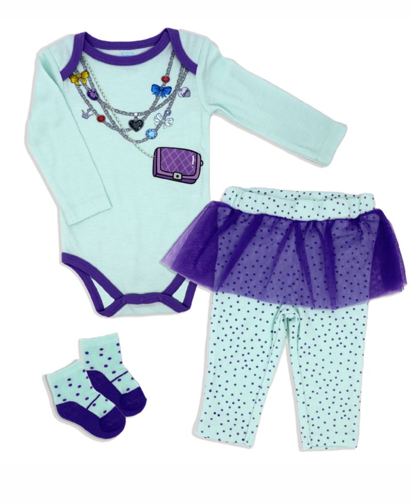 Baby Girls Fancy Jewels Bodysuit, Pants and Socks, 3 Piece Set