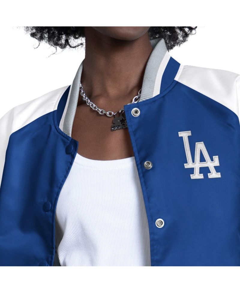 Women's White/Royal Los Angeles Dodgers Blitz Varsity Raglan Full-Snap Satin Jacket
