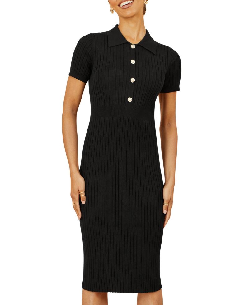 Women's Fitted Rib Knitted Midi Dress