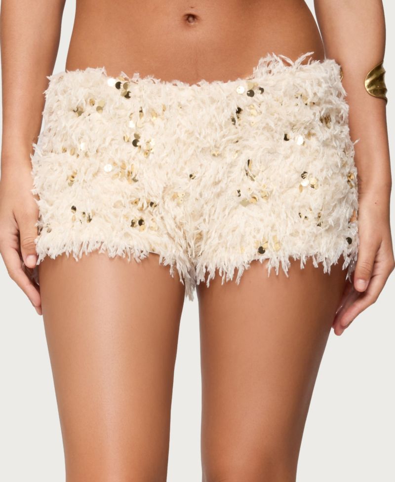 Women's Faux Feather Sequin Micro Shorts