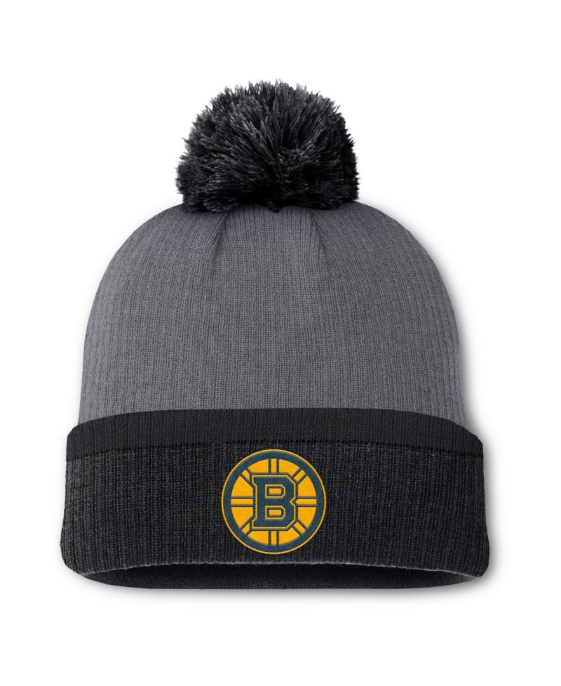 Women's Charcoal Boston Bruins Cuffed Knit Hat with Pom