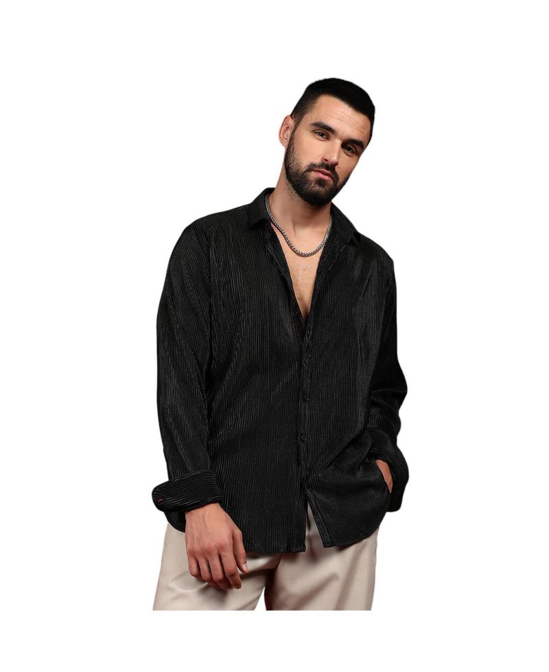 Men's Midnight Black Pleat-Creased Shirt