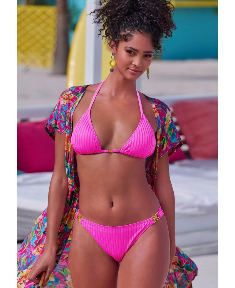 Women's Floral Print Ribbed Hardware Detail Low-Rise Swim Bottom