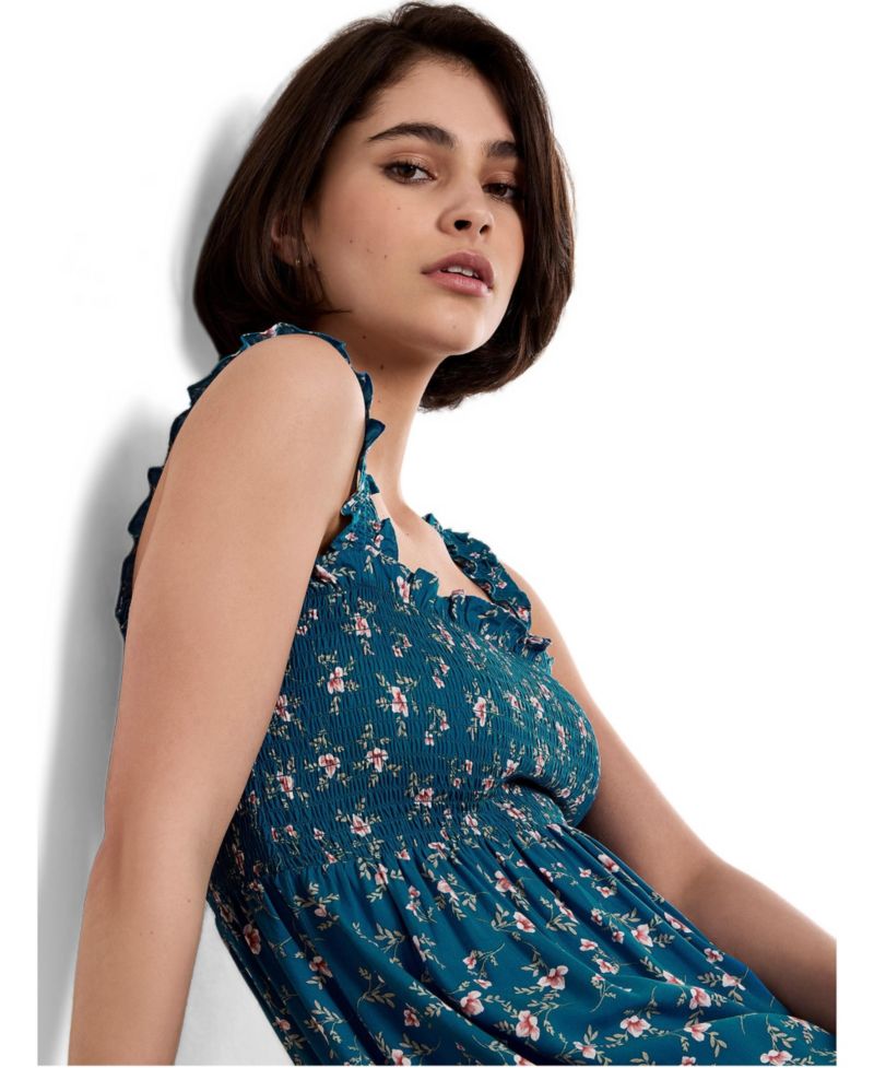 Women's Orchid Floral-Print Square Neck Tiered Midi Dress