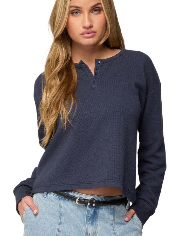 Women's Deni Long Sleeve Henley Waffle Top