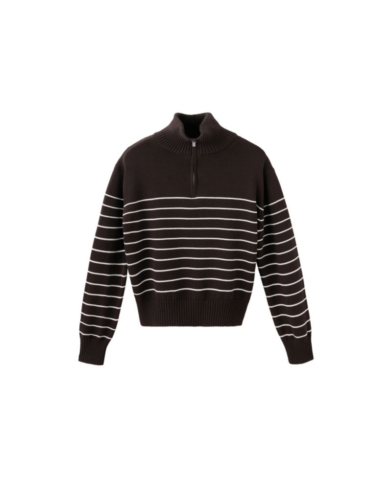 Women's Quarter-Zip Striped Cotton Sweater