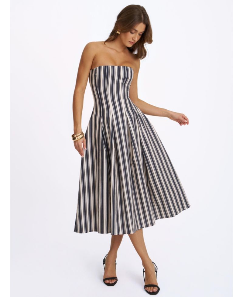 Women's Wyanne Linen-Blend Striped Strapless Midi Dress