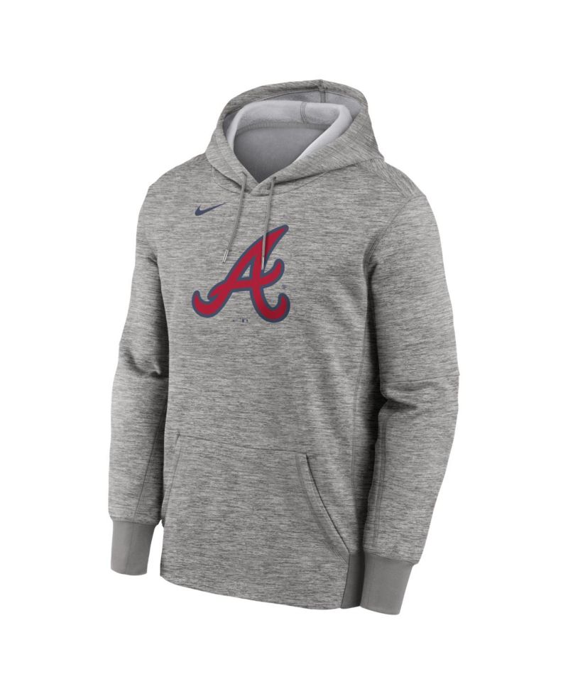 Men's Heather Gray Atlanta Braves Primary Logo Therma Hoodie
