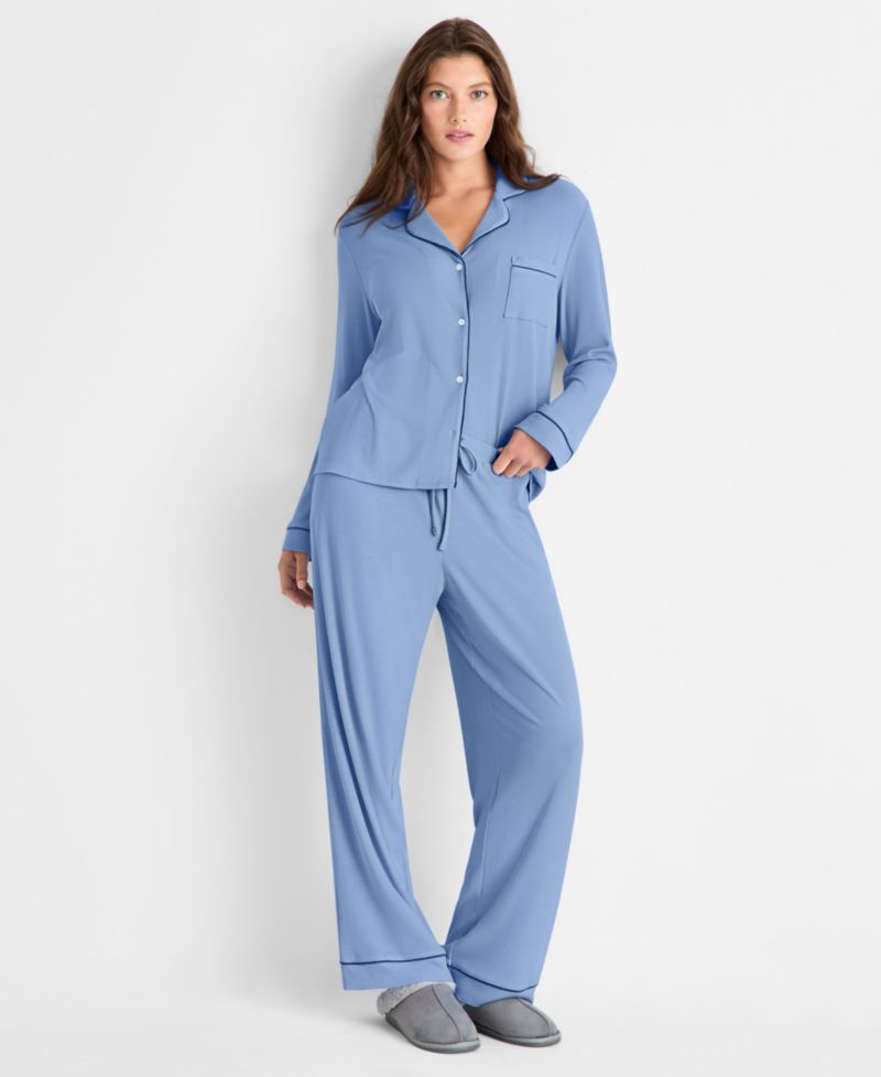 Women's 2-Piece Packaged Ribbed Notched-Collar Pajama set XS-3X