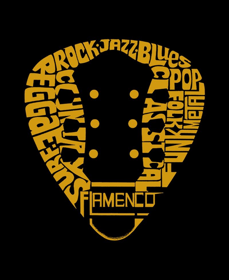 Men's Music Genres Guitar Neck Word Art Cotton and Polyester Blend T-Shirt