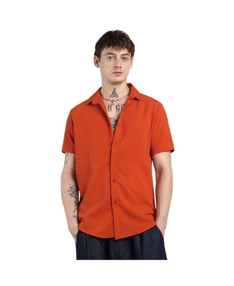 Men's Red Ruched Regular Fit Casual Shirt