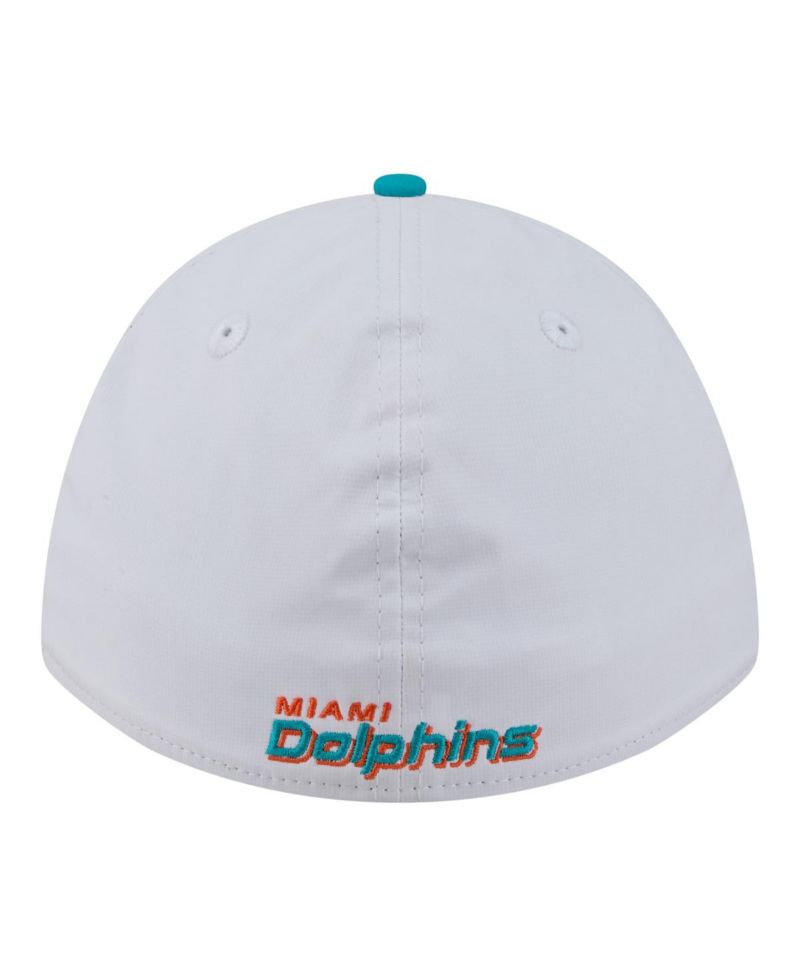 Men's White/Aqua Miami Dolphins Patch 39THIRTY A-Frame M-Crown Perforated Flex Hat