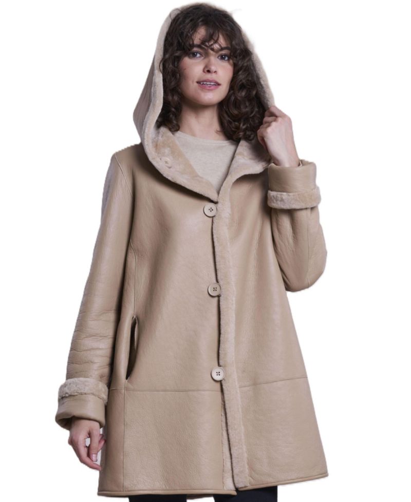 Women's Hooded Reversible Shearling Coat