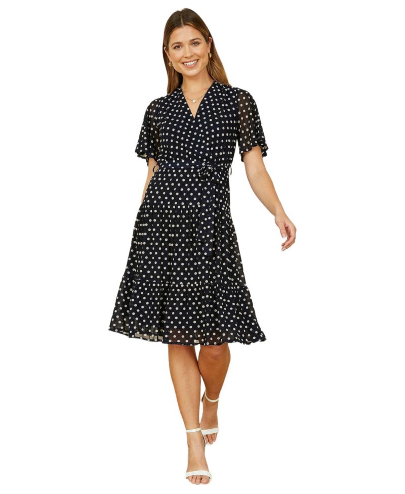 Women's Dot Print Mesh Stretch Midi Skater Dress