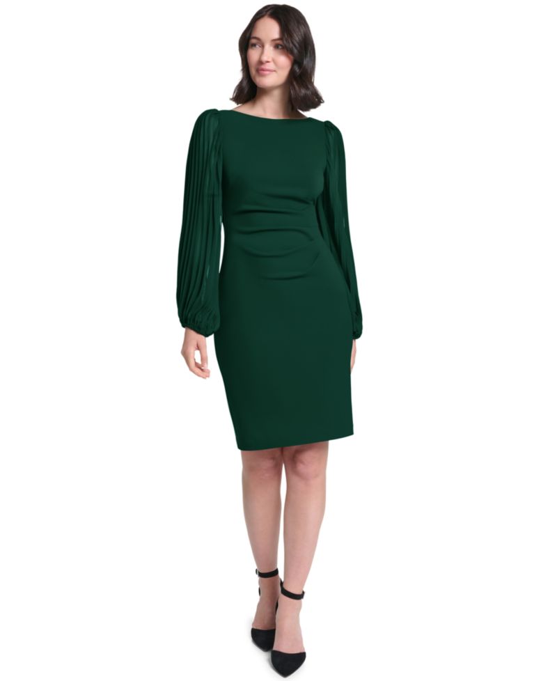 Petite Pleated Sleeve Side Tuck Dress