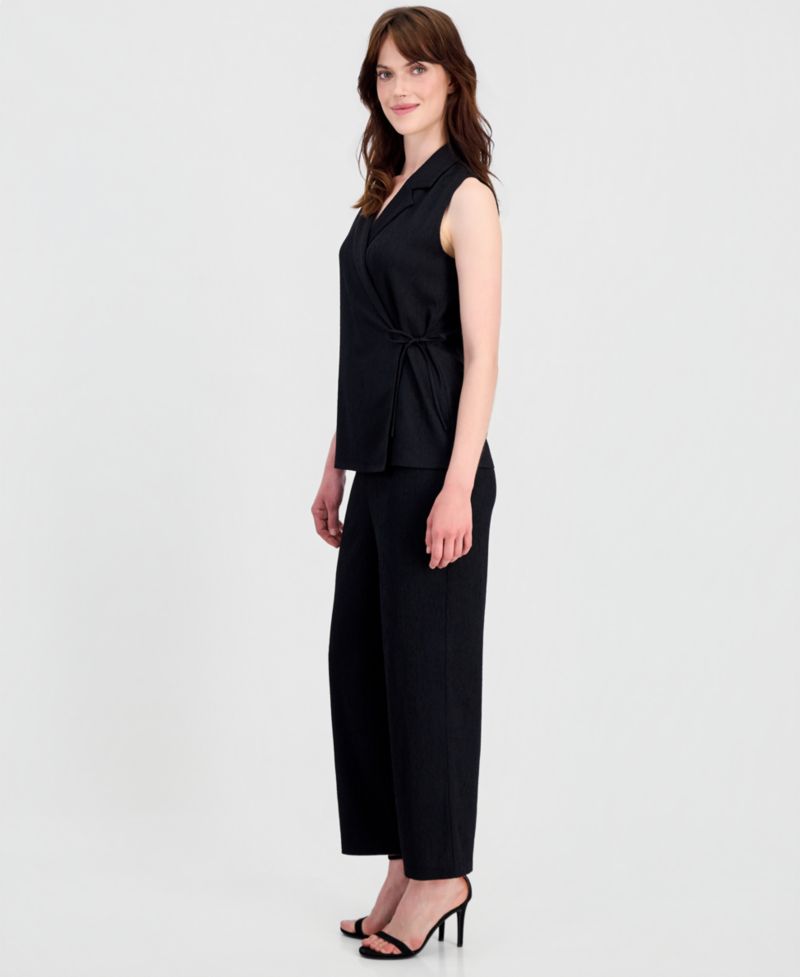 Women's Pebble-Texture Knit Sleeveless Wrap Top