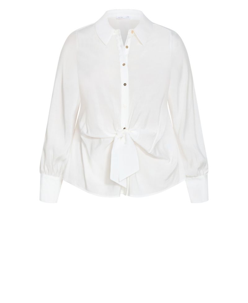 Plus Size Isabella Long-Sleeve Tie-Front Collared Blouse
