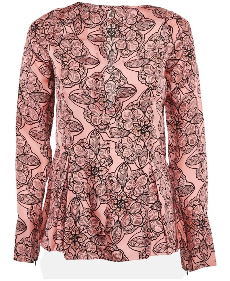 Women's Pink Printed Silk Full Sleeve Top