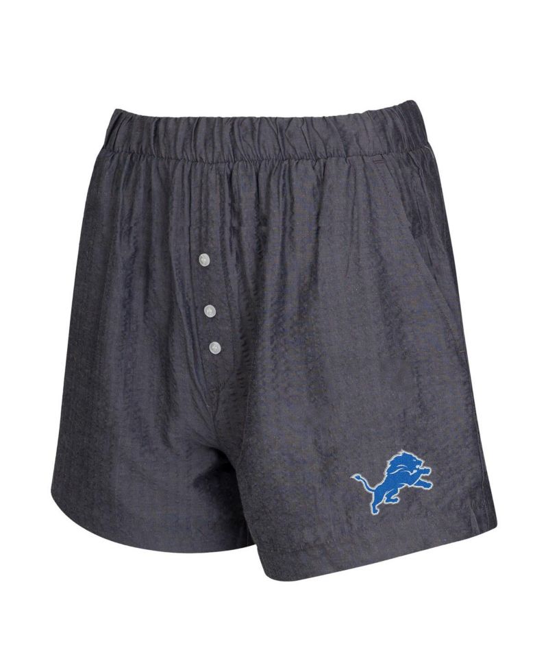 Women's 2-Pack Charcoal Detroit Lions Stripes and Solids Boxer Shorts Set