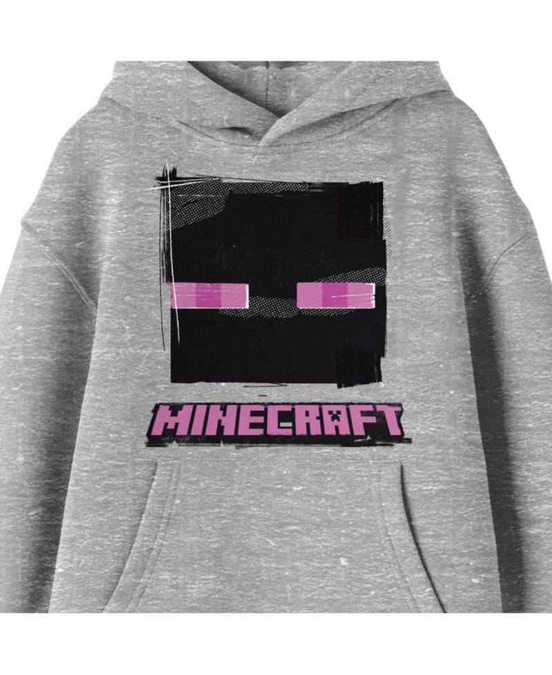 Enderman Face Long Sleeve Athletic Heather Youth Hooded Sweatshirt-Small