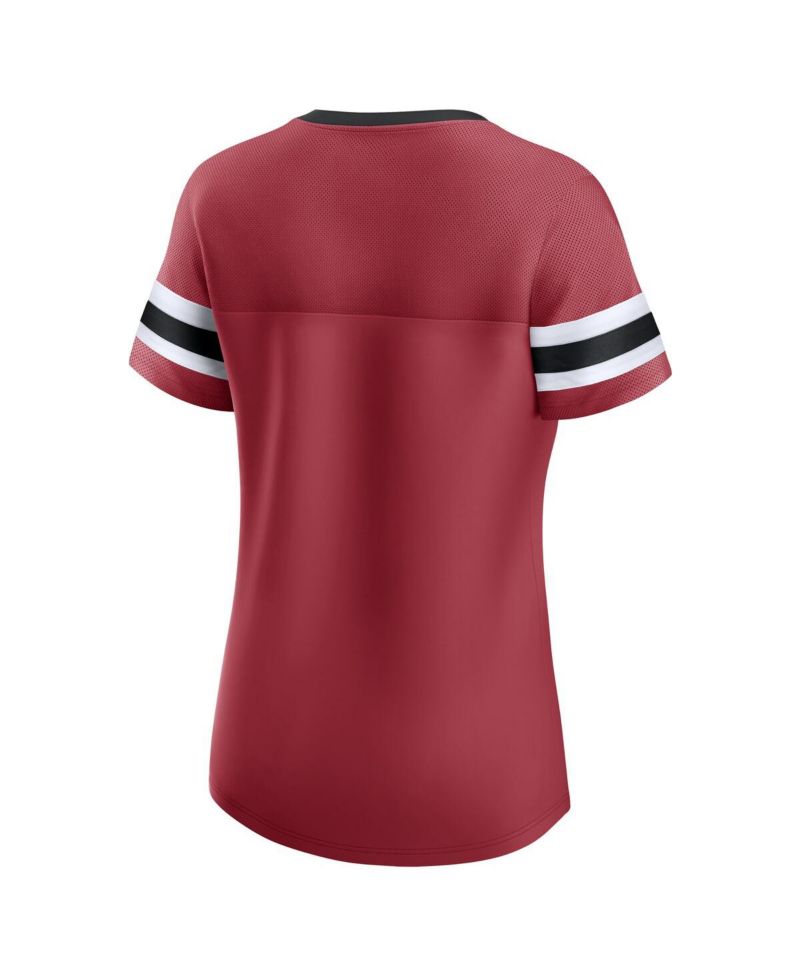 Women's Cardinal Arizona Cardinals Iconic Bling Athena Lace-Up V-Neck T-Shirt