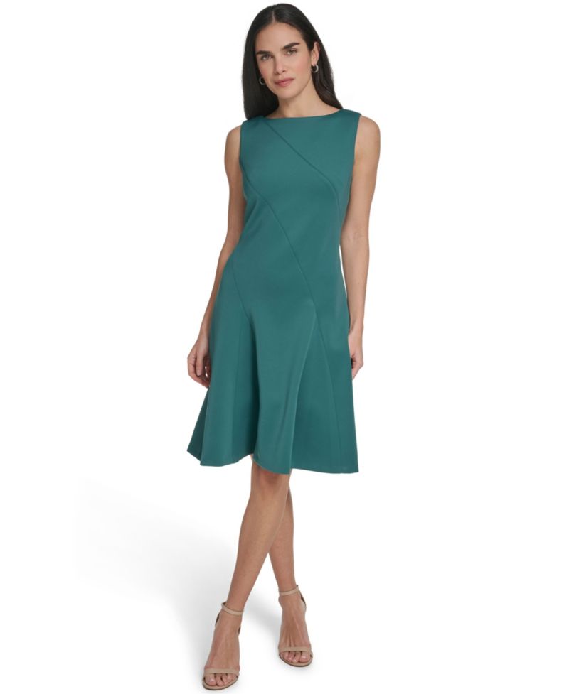Women’s Boat Neck Zip-Back Knee-Length Dress
