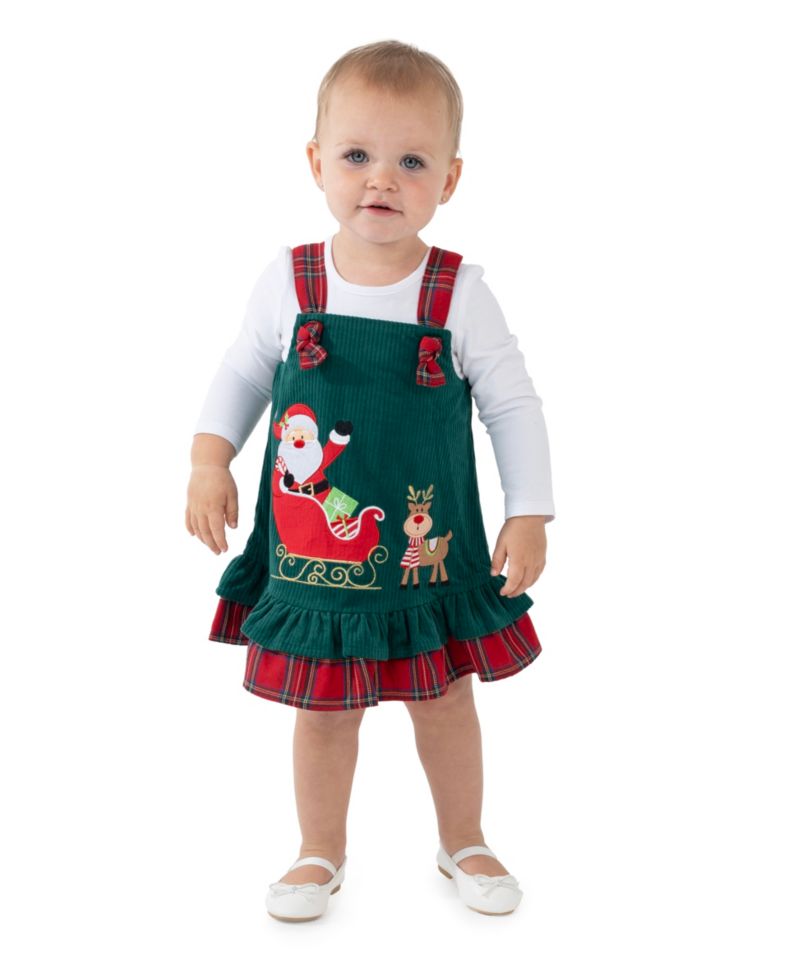 Baby Girls' Long-Sleeve Bodysuit and Corduroy with Santa Sleigh Jumper, 2-Piece Set