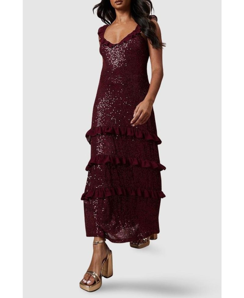 Women's Occasion Sequin Ruffle Midaxi Dress