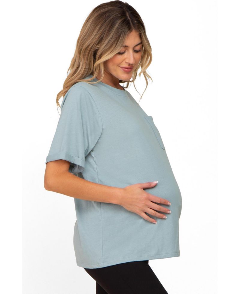 Women's Mint Green Oversized Pocket Front Short Sleeve Top
