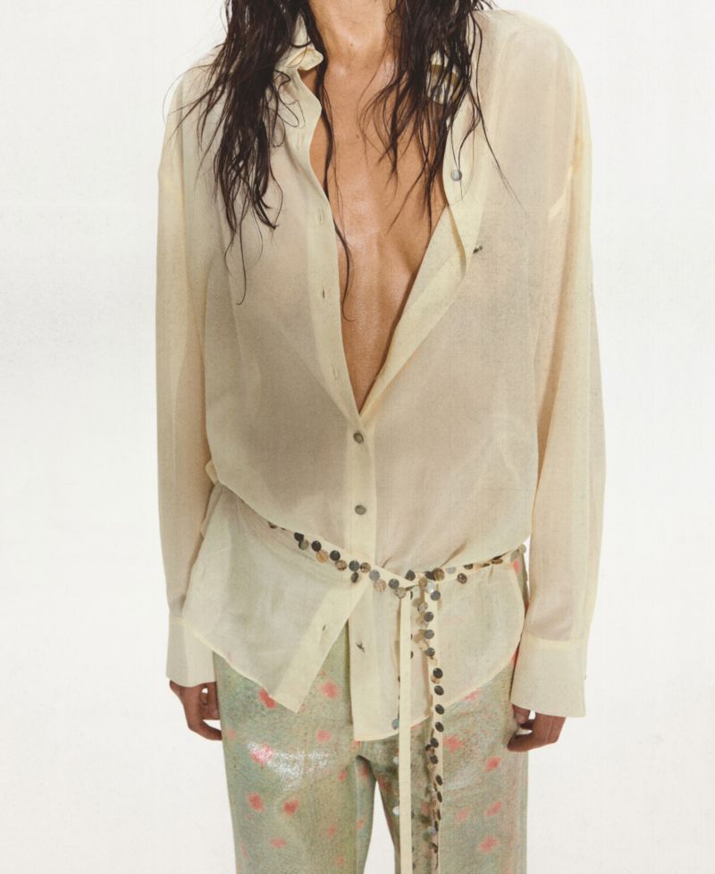 Women's Eckhaus Latta x Mango Sheer Button-Up Beaded Shirt