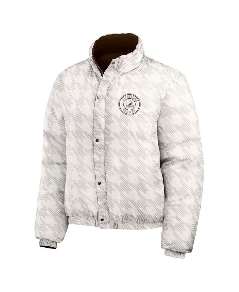Women's Brown/White Cleveland Browns Reversible Cropped Full-Zip Puffer Jacket